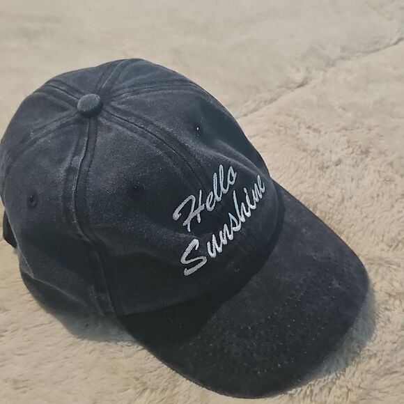 Hello Sunshine Embroidered Hat Navy Blue With Adjustable Strap. - Picture 3 of 4